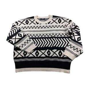 DOKOTOO Sweater Womens XL Black Aztec Geometric Knit Crewneck Pullover Relaxed